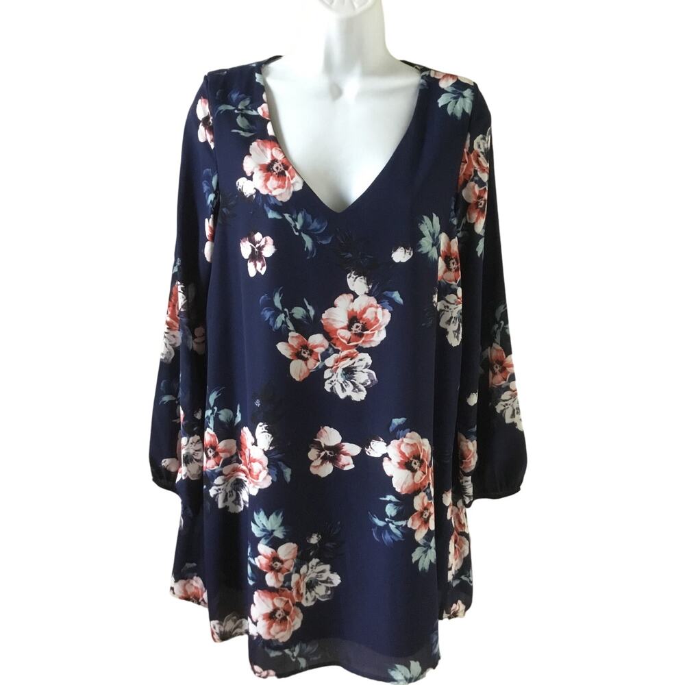 Flowy Short A-line Dress by Peach Love Navy Floral New Women's size S
